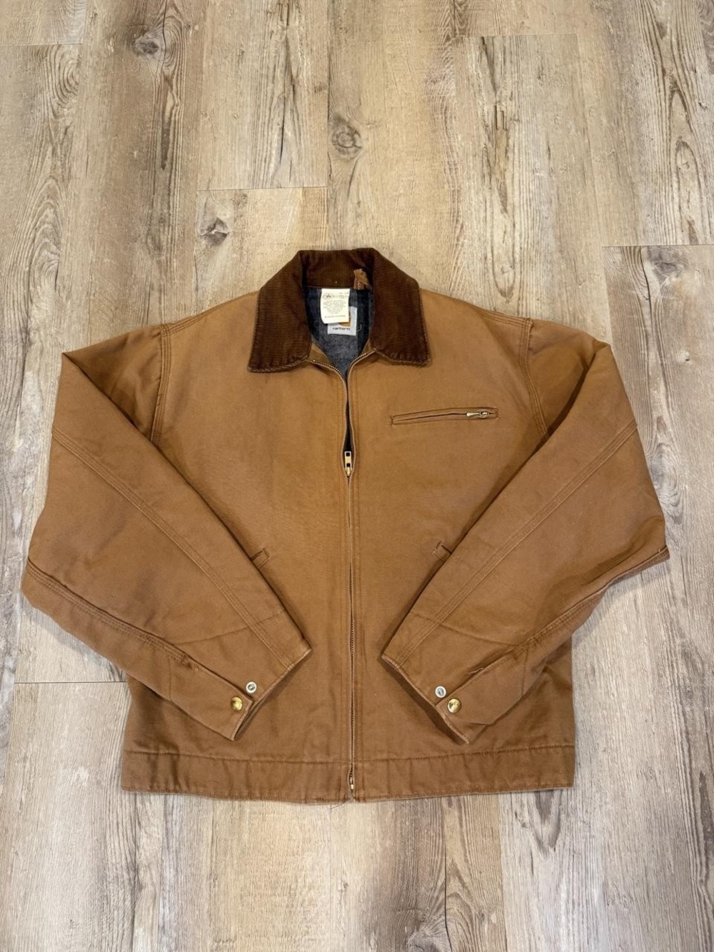 Carhartt Brown Canvas Zip-Front Jacket with Corduroy Collar